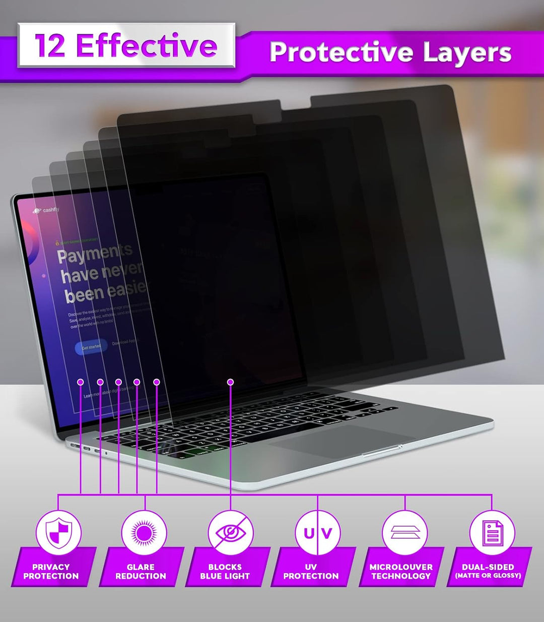 PYS® MacBook Air 34,5 cm (13,6 Zoll) Sichtschutz, magnetisch, MacBook Air M2 Sichtschutz für MacBook