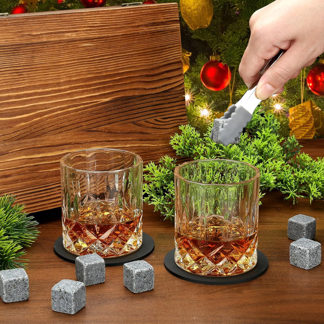 Whiskyglas Geschenkset, Whisky Steine, Whisky Geschenksets für Männer, 8 Whisky Steine 2 Kristall Wh