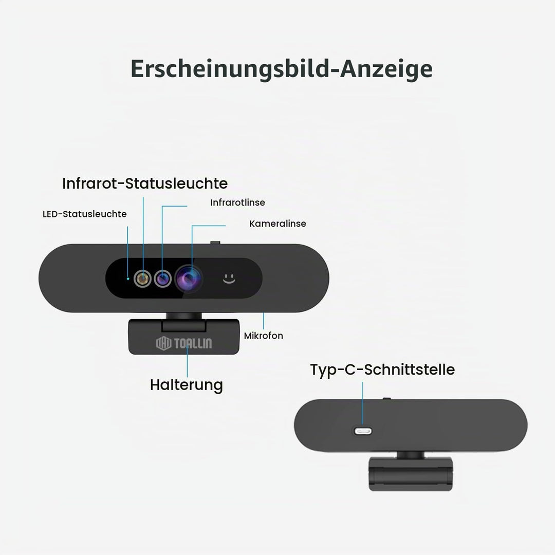 TOALLIN 1080P-Webcam für Windows Hello Face Login, Gesichtserkennungs-IR-Kamera und Windows Hello-ko