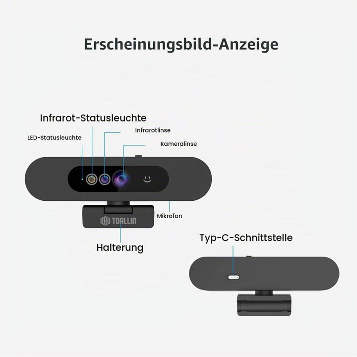 TOALLIN 1080P-Webcam für Windows Hello Face Login, Gesichtserkennungs-IR-Kamera und Windows Hello-ko
