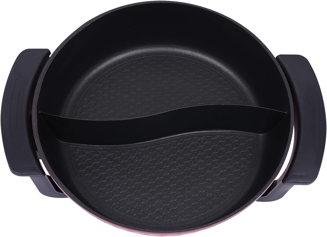 Hot Pot Elektrisch 1300W Elektrischer Topf mit 2 Kammern Shabu Shabu und Deckel 6L Suppentopf Töpfe