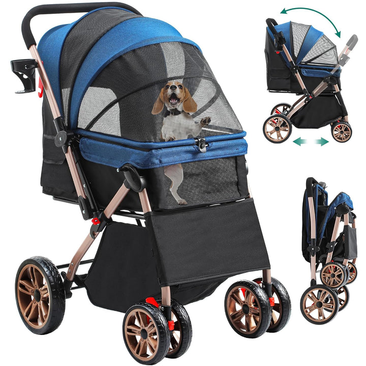 YITAHOME Faltbarer Hundebuggy für kleine Hunde, Haustierbuggy mit umkehrbarem Griff, Netzfenstern, G