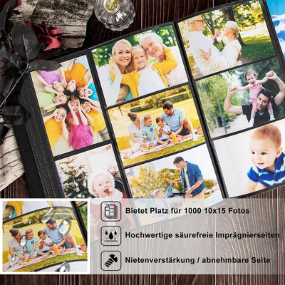 Lanpn Fotoalbum 10x15 1000, Traditionell Extra Grosses XXL Kunstleder Einstecken Einsteckalbum für H