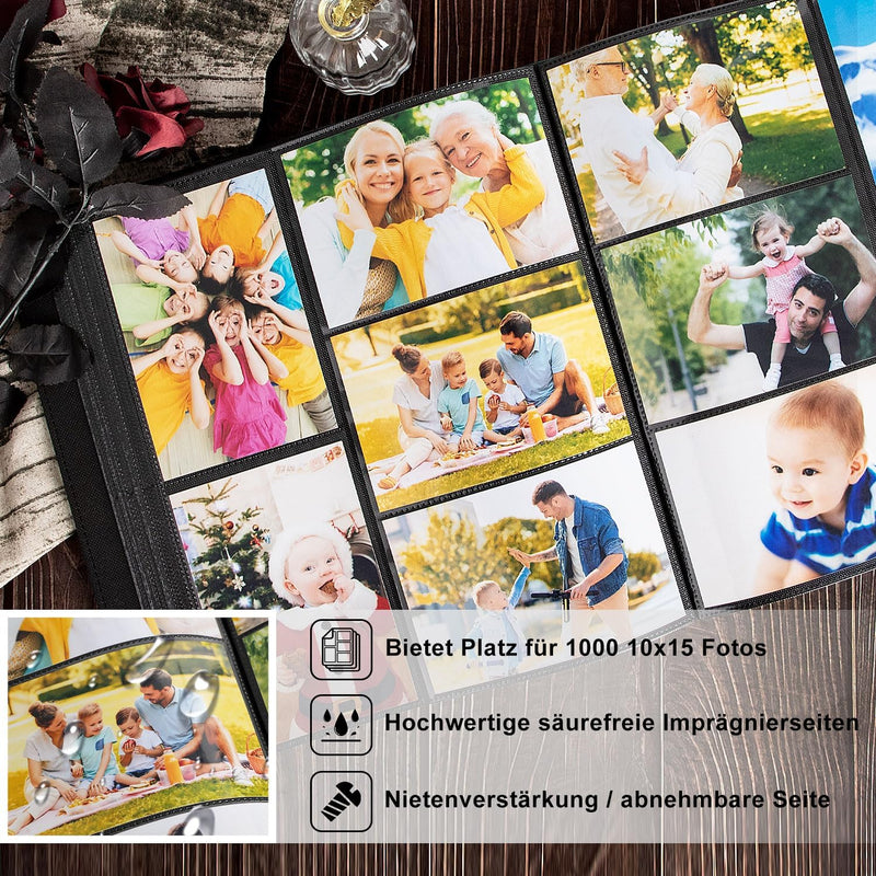 Lanpn Fotoalbum 10x15 1000, Traditionell Extra Grosses XXL Kunstleder Einstecken Einsteckalbum für H