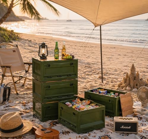 RMAN Aufbewahrungsbox mit Deckel 35L Campingbox für Auto Kofferraum Organize Auto Faltbox mit 4 Roll