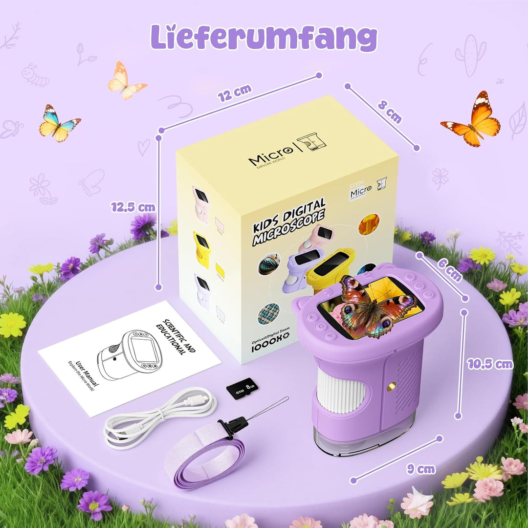 2.4" HD Bildschirm Digitales Mikroskop für Kinder, 1000X Mikroskop für Kinder Spielzeug ab 3 4 5 6 7