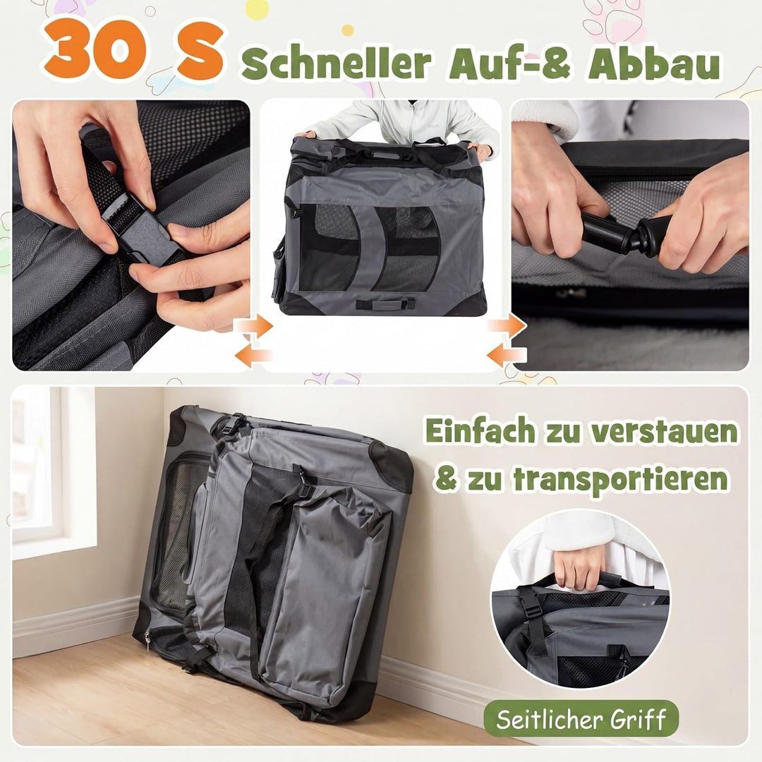 COSTWAY Hundebox Auto, Transportbox Hund faltbar (L-83,5 x 58 x 58 cm,Grau) | Hundetransportbox mit