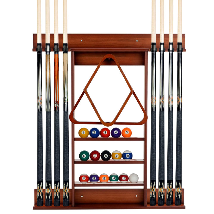 COSTWAY Billard Queue Halter Wandmontage, Wandqueuehalter für 8 Queues, 15 Billardkugeln und 1 Balls
