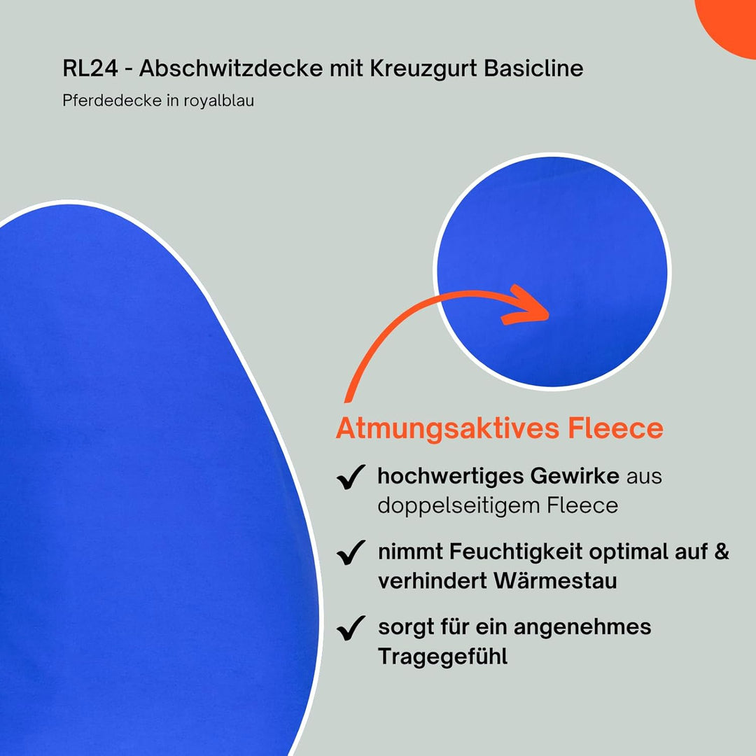 RL24 - Abschwitzdecke BASICLINE mit Kreuzgurt fürs Pferd ist atmungsaktiv Fleecedecke Transportdecke