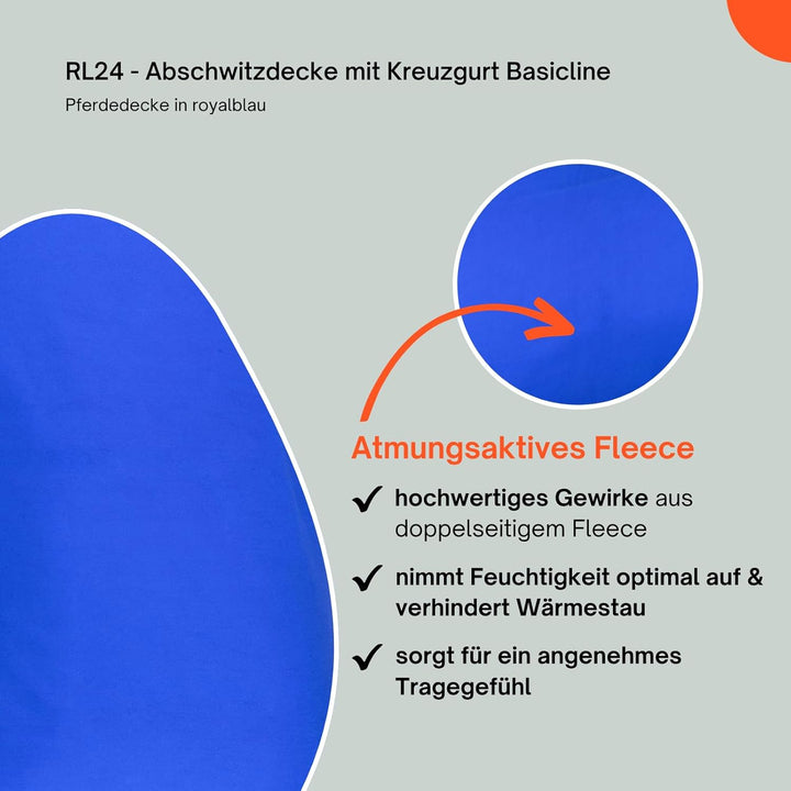 RL24 - Abschwitzdecke BASICLINE mit Kreuzgurt fürs Pferd ist atmungsaktiv Fleecedecke Transportdecke