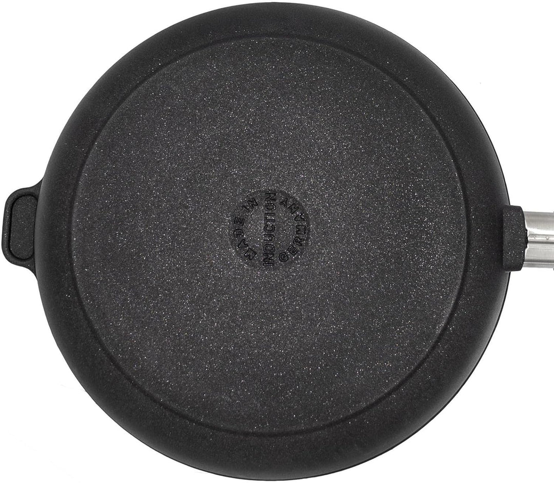 Eurolux Guss-Pfanne Induktion Set &amp; Glas-Deckel Ø 26 cm abnehmbarer Griff - hoher Rand 7 cm - Alugus