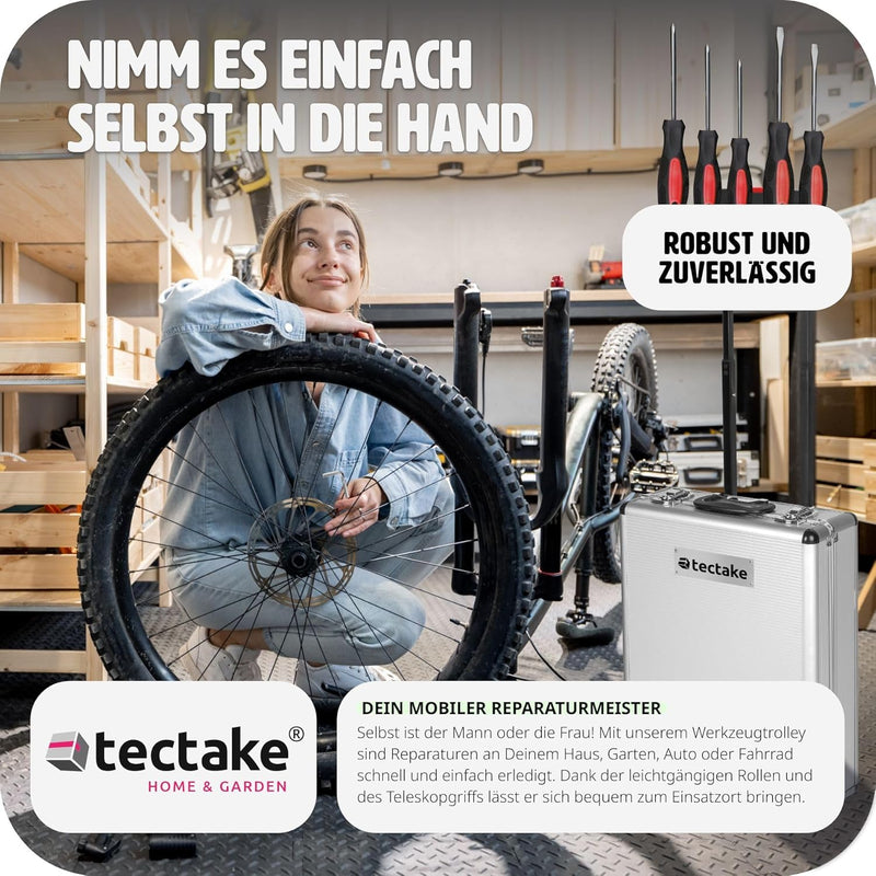 tectake® Werkzeug Set im Aluminium Koffer, Werkzeugkoffer gefüllt 799-tlg., Tool Werkzeugwagen fahrb