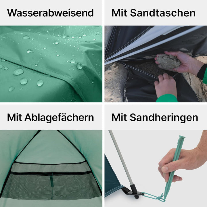 qeedo Quick Bay Strandmuschel für 2 Personen mit UV-Schutz 80+ und 360° Panorama View - leichtes Str