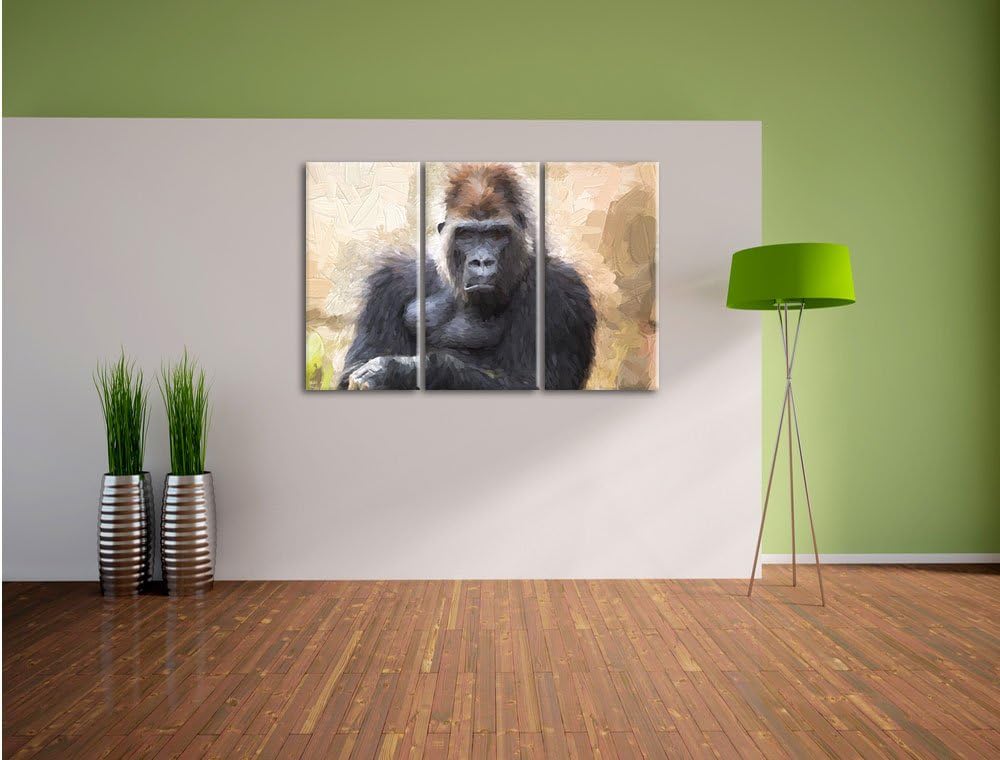 Pixxprint gelangweilter Gorilla Kunst als Leinwandbild/Grösse: 3 Teilig (120x80) / Wandbild/Kunstdru