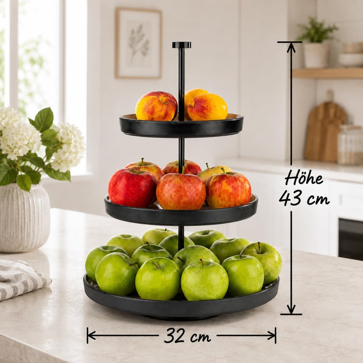 APS 85211 „Frida“ 3-stufige Etagère, 1 Gestell aus Edelstahl (schwarz), 3 Schalen aus nahezu unzerbr