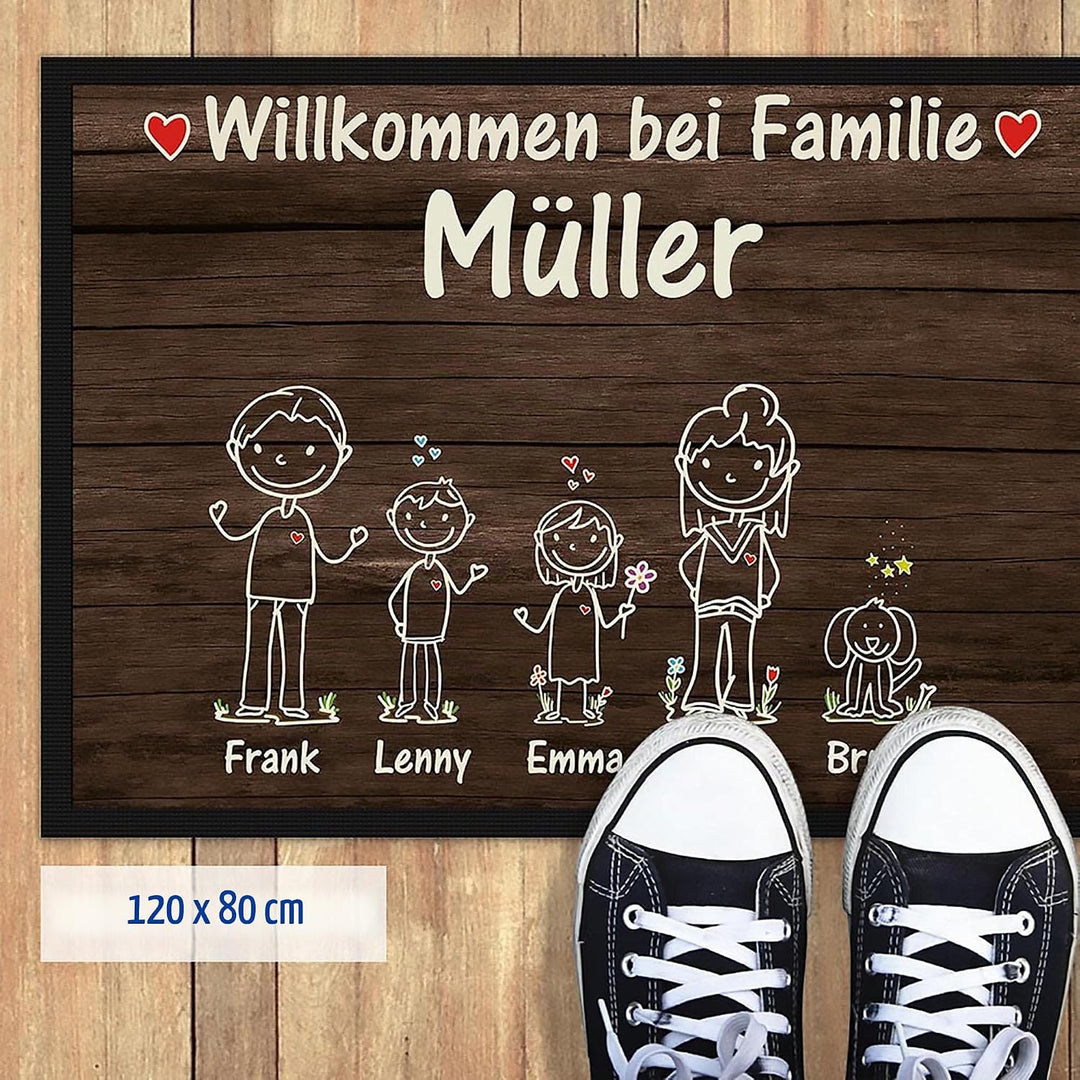 Fussmatte selbst gestalten - Familien Namen 1,2 oder 3 Kinder, Hund, Katze- Willkommen - individuell