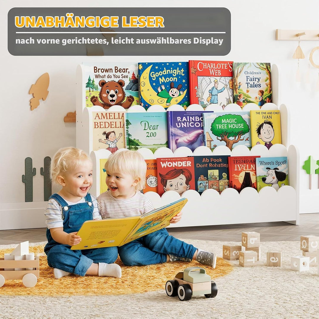 SpaceAid 3-stufiges Kinder Bücherregal mit geschwungenen Kanten, Montessori Bücherregal für Kleinkin