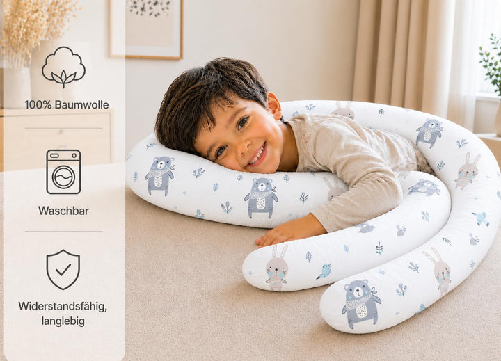 Seitenschläferkissen aus 100% Baumwolle – Bettschlange Body Pillow, Lange Kopfkissen Bettrolle, Nack