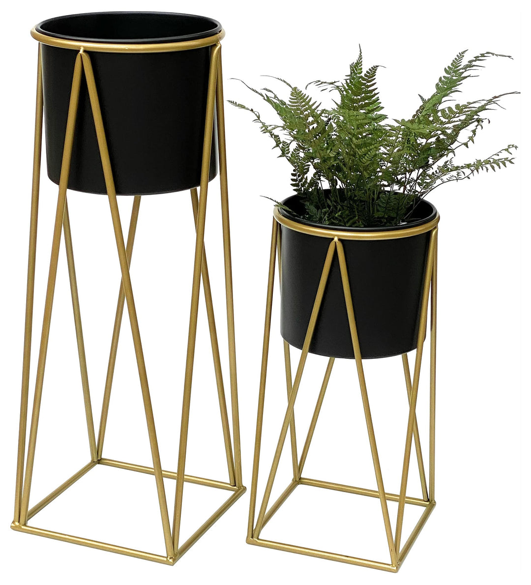 DanDiBo Blumenhocker mit Topf Metall Gold Schwarz 2er Set Blumenständer 96046 Blumensäule Modern Pfl