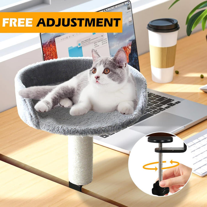 Katzenbett für Schreibtisch, Katzenliege Katzenhängematte mit Kratzsäule und Plüschpolsterung, Katze