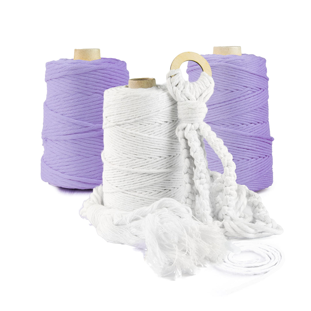 Seiletech.de Premium MAKRAMEE GARN | 300m | 5mm | Hellviolett | 100% Baumwolle | Kordel Natur | Baum