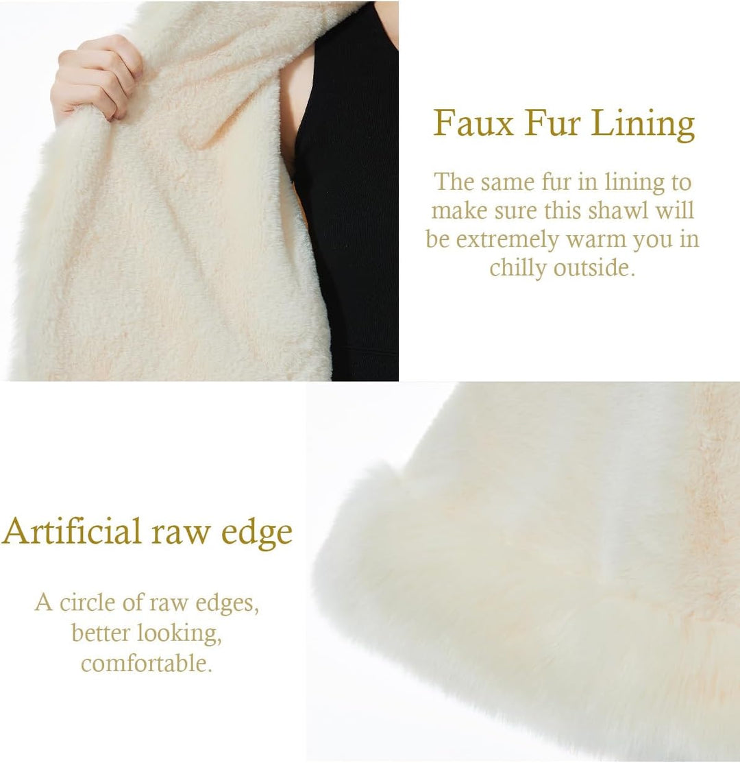BEAUTELICATE Damen Kunstpelz Braut Umhang mit Kapuze Winter Braut Poncho Cape Kurz Warm Kunstpelz St