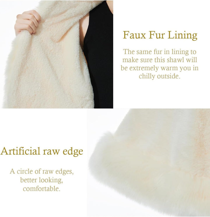 BEAUTELICATE Damen Kunstpelz Braut Umhang mit Kapuze Winter Braut Poncho Cape Kurz Warm Kunstpelz St