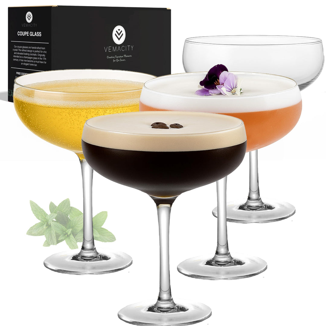 Vemacity Elegante Espresso Martini Gläser 4er Set | Handgefertigte Cocktailgläser Set | Champagner S