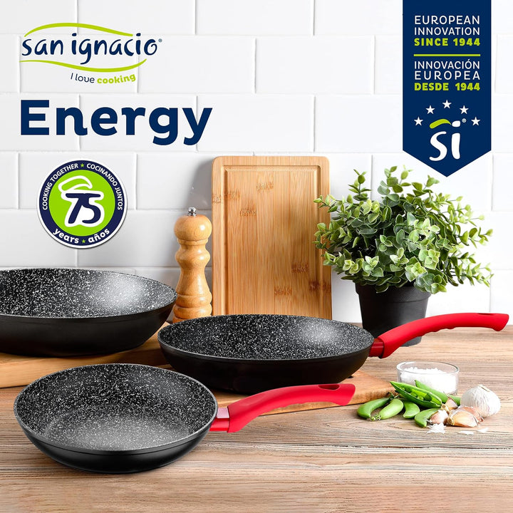 San Ignacio Packung mit 3 Pfannen Energy Ø20/24/28 cm + Grillplatte 37x25 cm + Set mit 3 Küchenutens