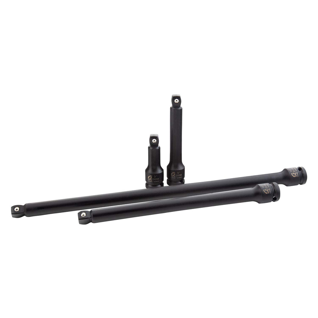 Sunex 2504 1/2 Zoll Antrieb Schlagverlängerung Set 4-teilig SAE 3" - 15" Cr-Mo Stahl Radius Eckdesig