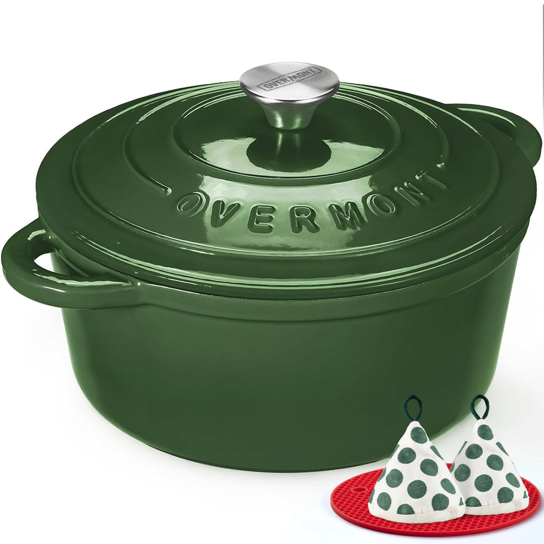 Overmont Bräter Emaille Gusseisen Topf - Schmortopf 26cm backofengeeignet - mit Deckel und Kochbuch