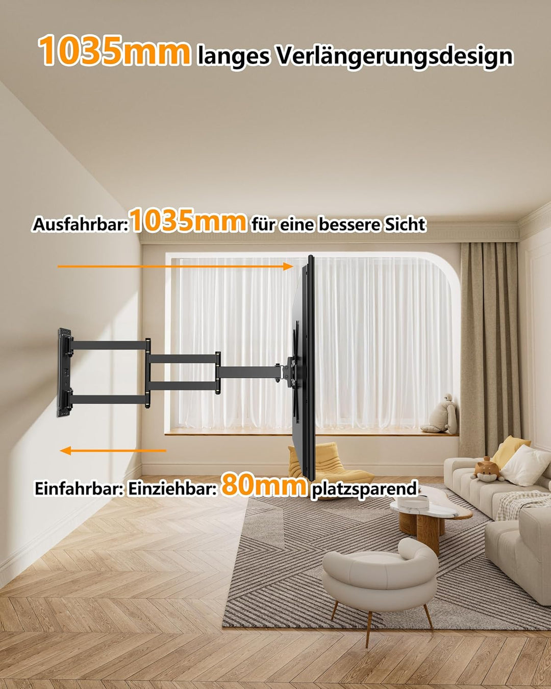 180° Drehung TV Wandhalterung mit 1035 mm Langem Arm, FORGING MOUNT Wandhalterung Gelenkarm Schwenkb