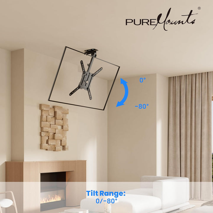 PureMounts TV Deckenhalterung für Fernseher, geeignet für 23-55 Zoll, klappbar, höhenverstellbar, sc