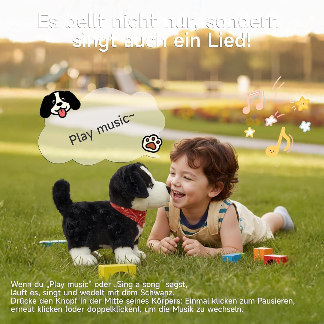 Interaktiver Kuscheltier Hund Spielzeug Kinder, Elektrisch Sprachgesteuerter Plüschhund, Läuft, Spre