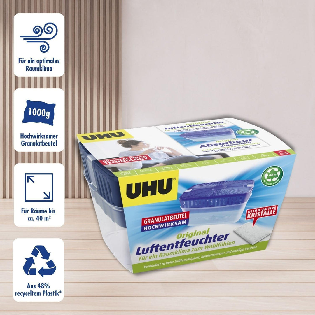 UHU Luftentfeuchter Original, Bekämpft Feuchtigkeit und Schimmel in Wohnräumen, 1000 g 1000g Origina