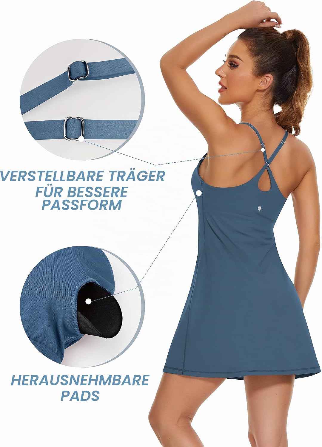 Desol Damen-Tenniskleid, Golf-Trainingskleid mit integrierten BH- und Shorts-Taschen, sportliche Tra
