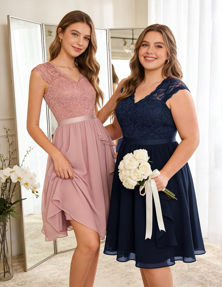 Wedtrend Cocktailkleid Damen Knielang Abendkleid Elegant für Hochzeit Elegant A Linie Rüschenkleid M