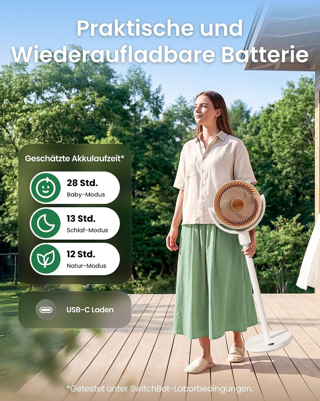 SwitchBot Standventilator mit Luftzirkulation mit RGB-Beleuchtung, 22 dB-ultra-leise, Fernbedienung,