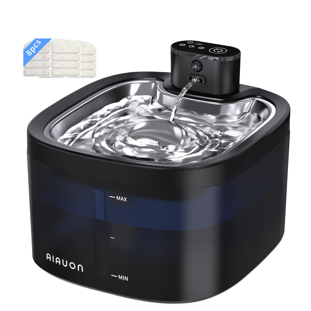 Katzenbrunnen kabellos 118oz/3,5L Drahtlos &amp; Ultra-leise mit Sensor- und Zeitmodus,Edelstahlpalette,