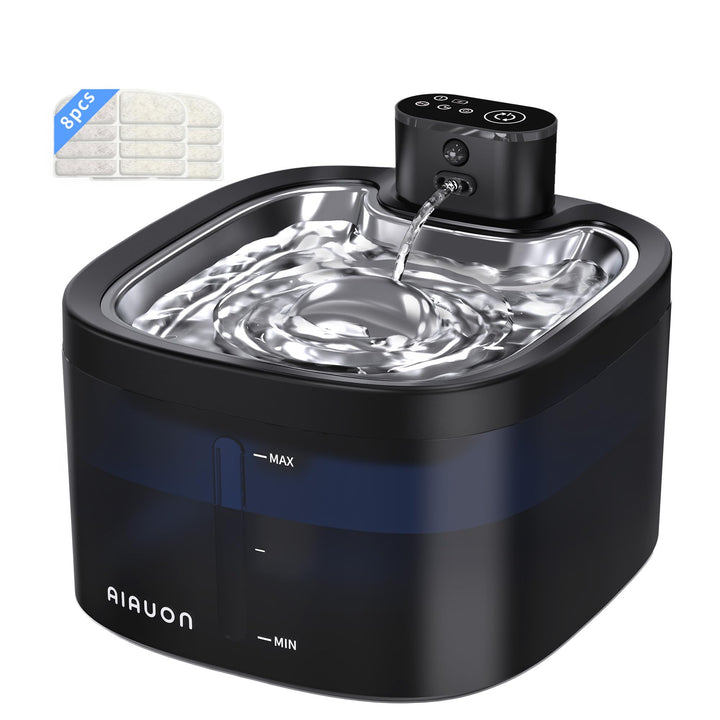 Katzenbrunnen kabellos 118oz/3,5L Drahtlos &amp; Ultra-leise mit Sensor- und Zeitmodus,Edelstahlpalette,