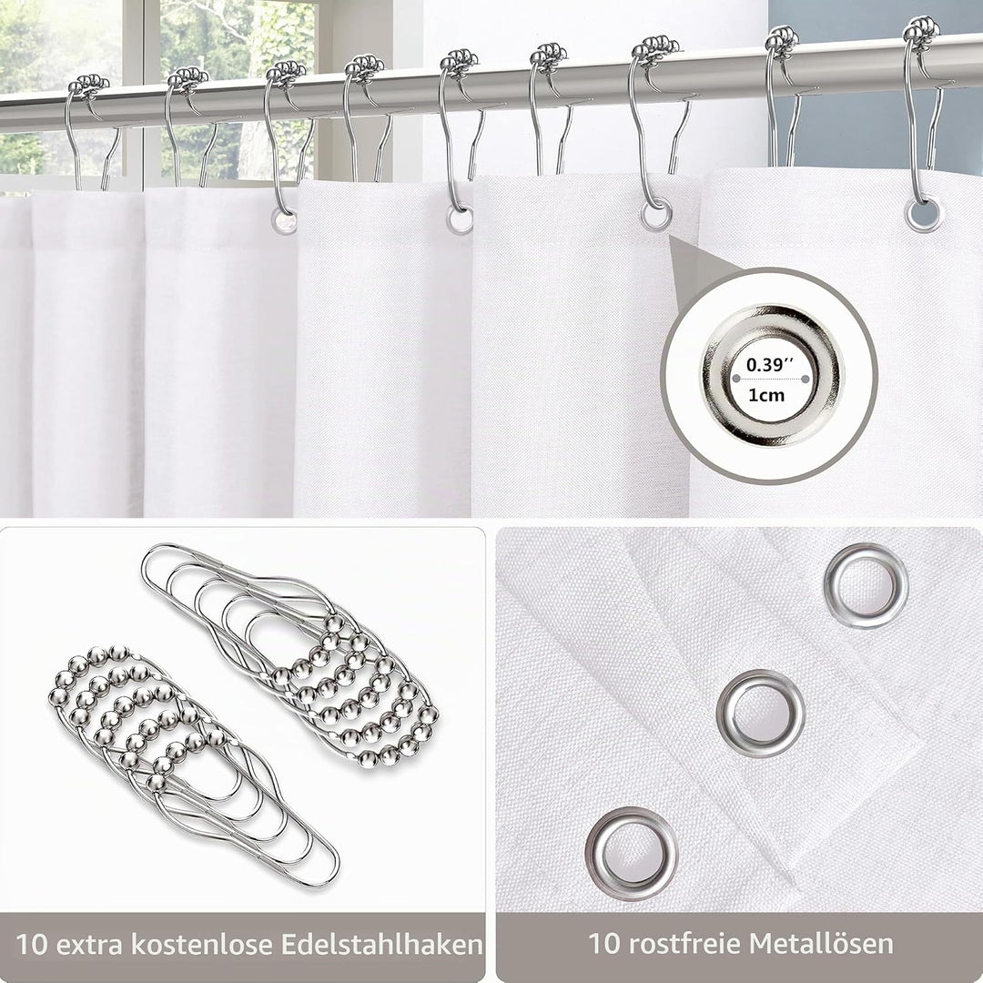 VANZAVANZU Duschvorhang Leinen mit Metall Duschvorhangringe Stoff Textil Badewannenvorhang Anti Schi