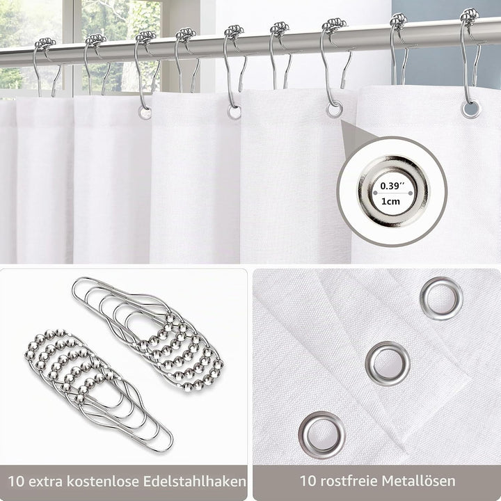 VANZAVANZU Duschvorhang Leinen mit Metall Duschvorhangringe Stoff Textil Badewannenvorhang Anti Schi