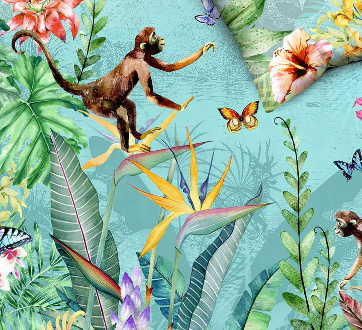 Kaeppel Mako Satin Digitaldruck Bettwäsche 2 TLG. Äffchen Dschungel Kakadu Schmetterling Bunt Urwald