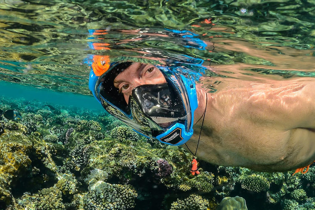 OCEAN REEF - Aria QR + Schnorchelmaske - Vollmaske mit Mundstück - Für eine bessere 180 Grad Unterwa