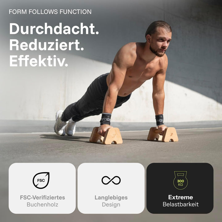 BMOTION Premium Holz Liegestützgriffe, nachhaltige und rutschfeste Calisthenics Parallettes, Liegest