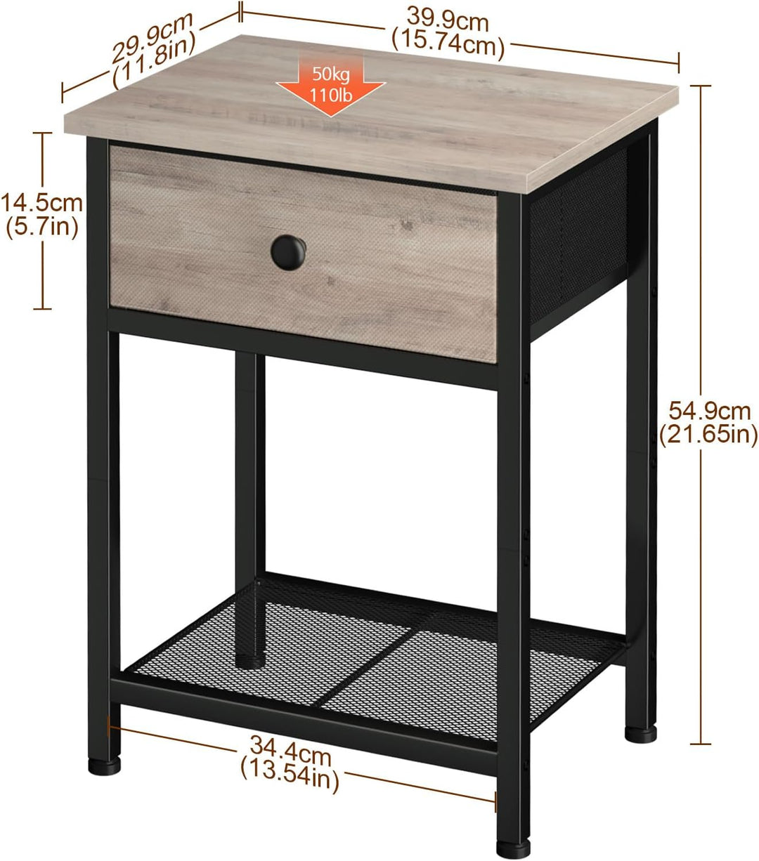 AMHANCIBLE Nachttisch 2er Set, Beistelltisch mit Stoffschubladen, Nachtkommode mit 2 Ablagen, Nachts