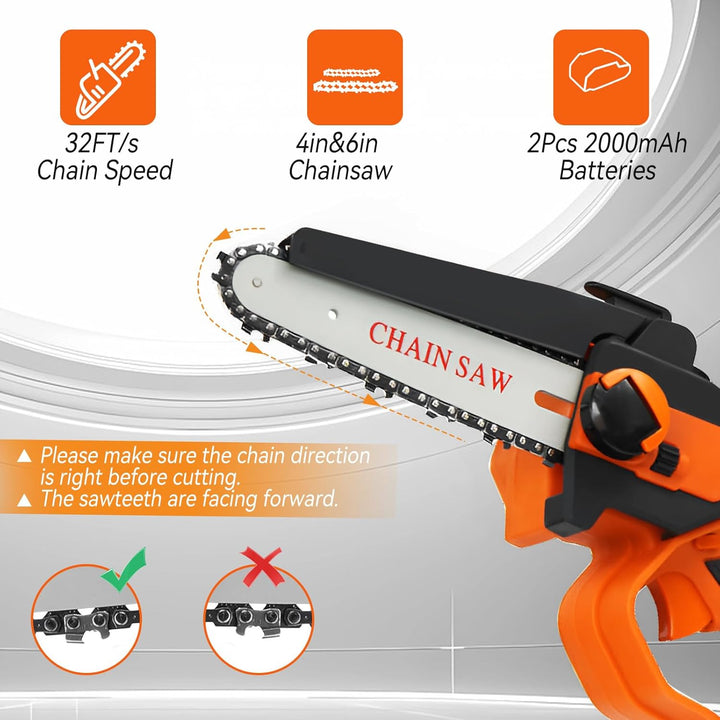 2-in-1 Akku-Pole Säge, hohe Zweigsäge Handkettensäge mit 4&6 Zoll Ketten 2pcs wiederaufladbare 21V B