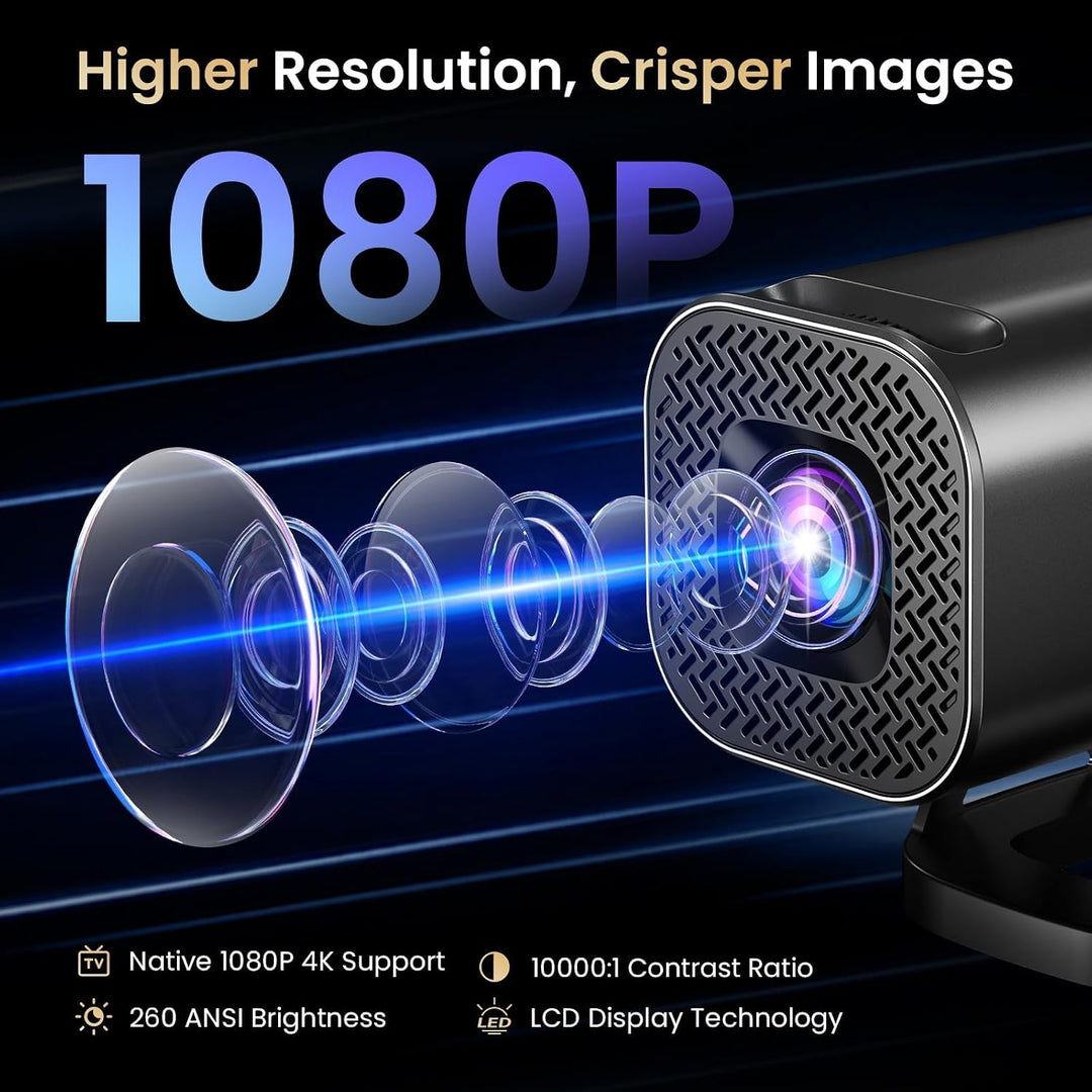 Mini Beamer 4K 1080P Full HD, Smart Projektor Tragbarer Heimkino Outdoor Grau, Grau