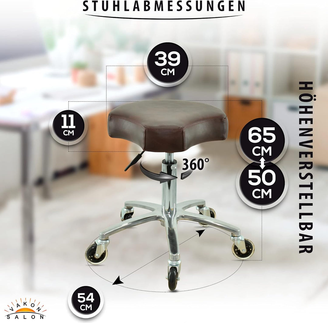 VAKON SALON - Ergonomischer Sitzhocker braun höhenverstellbar von 50 bis 65 cm Rollhocker - Drehhock
