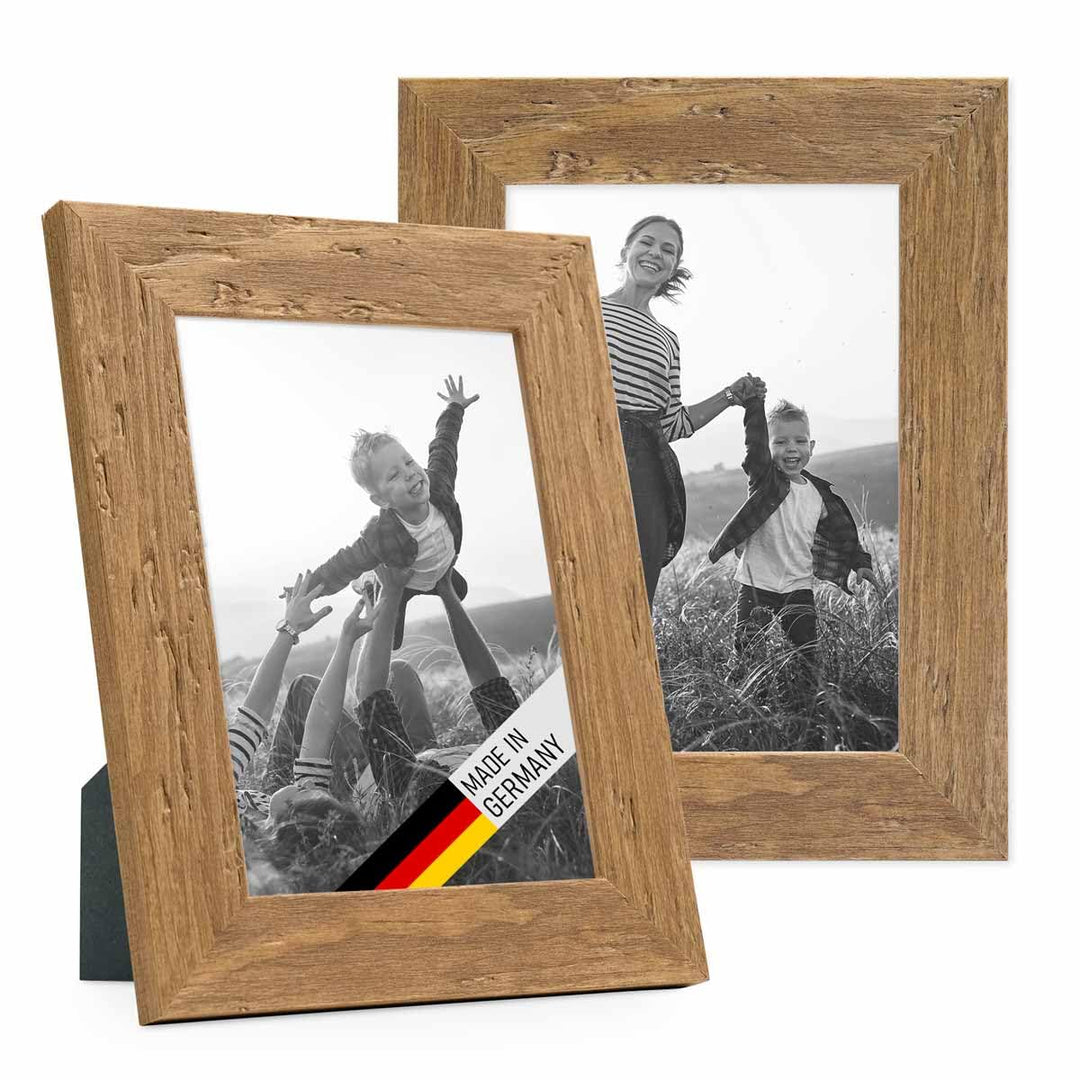 Bilderrahmen 13x18 cm Holz Eiche-Optik, 2er Set Echtholz-Rahmen rustikal, Strandhaus, Made in German